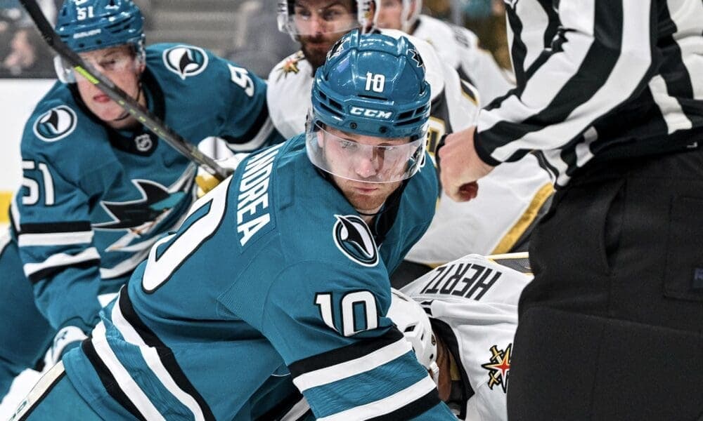 Dellandrea Discusses Konopka's Role in Boosting Sharks' Faceoff Success