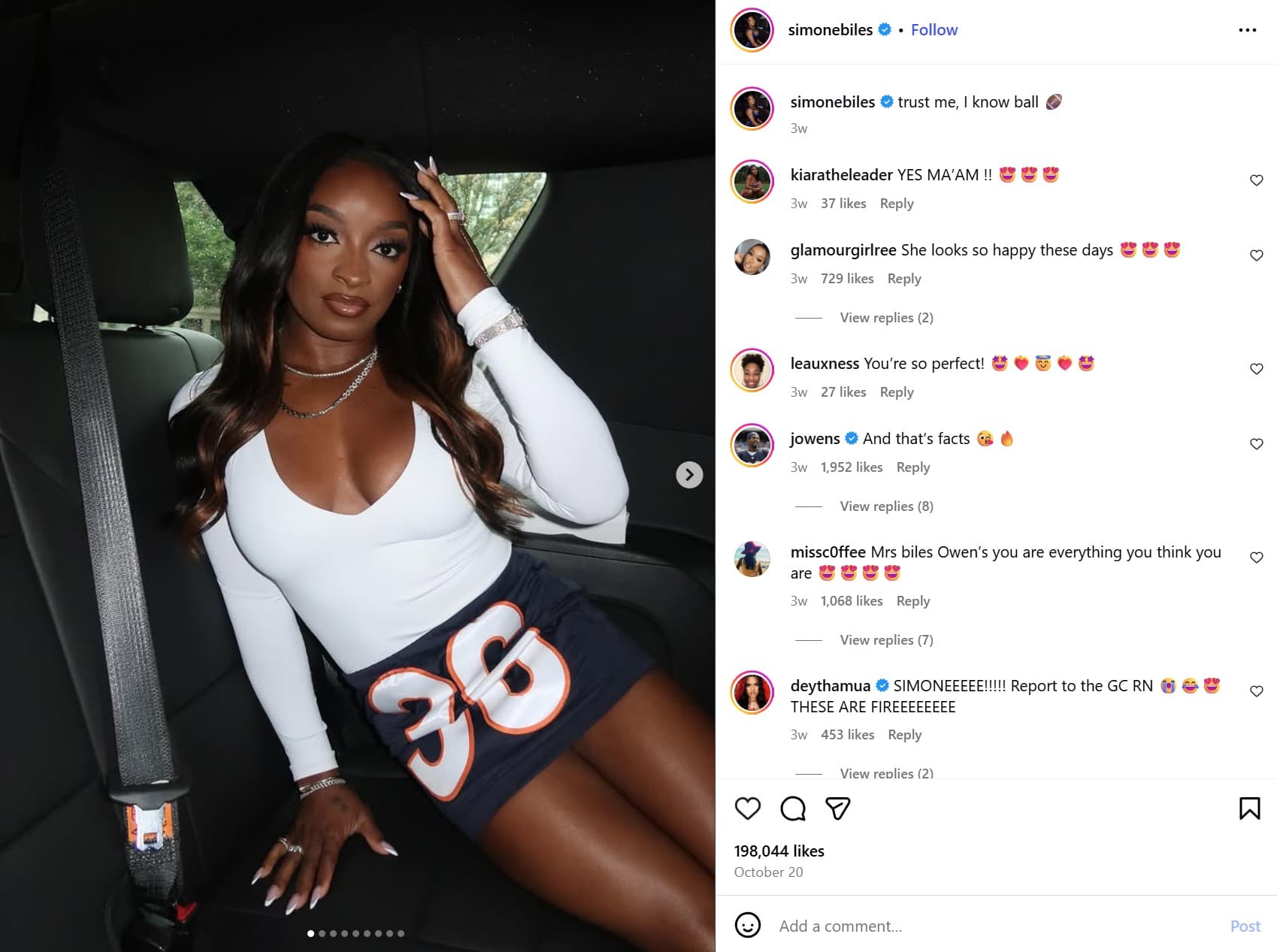 Simone Biles Joins Bears WAGs in Hilarious Cheesehead Mockery of Packers