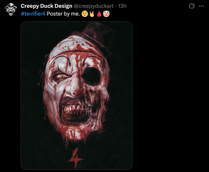 Creepy Duck Unveils Eerie Art the Clown Poster Ahead of Terrifier 4 Release